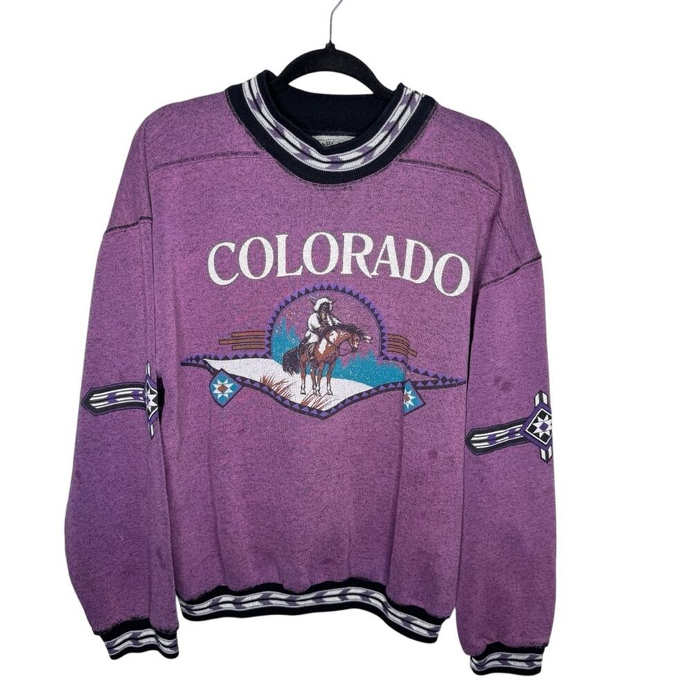 ARCTIC ADVENTURE /vintage Colorado purple native horse pullover sweatshirt / M